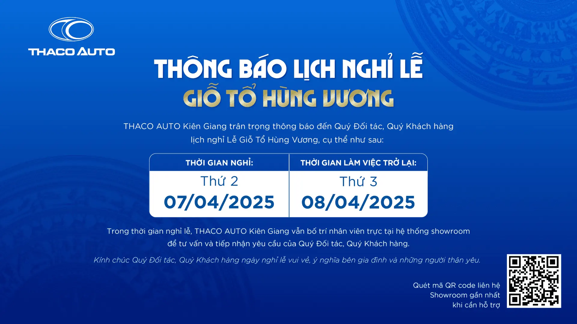 THÔNG BÁO LỊCH NGHỈ LỄ GIỖ TỔ HÙNG VƯƠNG
